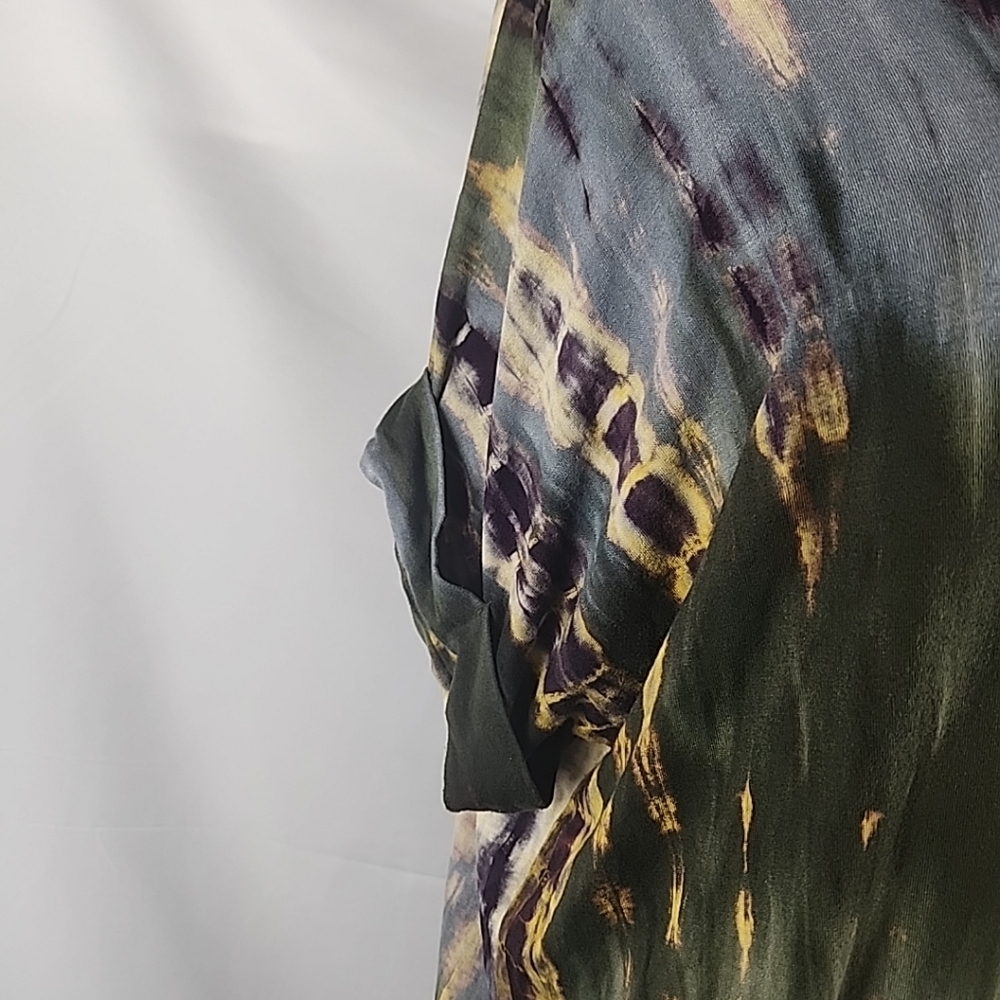 Coin 1804 Hooded Top Women Sz 1X Hand Tie Dye Kangaroo Pocket Boho Short Sleeve - Picture 8 of 11